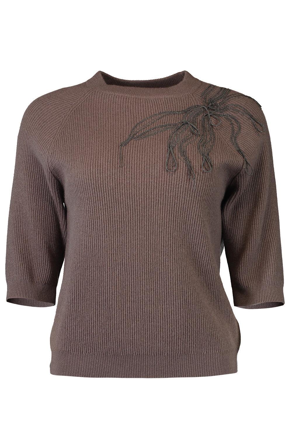 Embroidered Short Sleeve Pullover Sweater