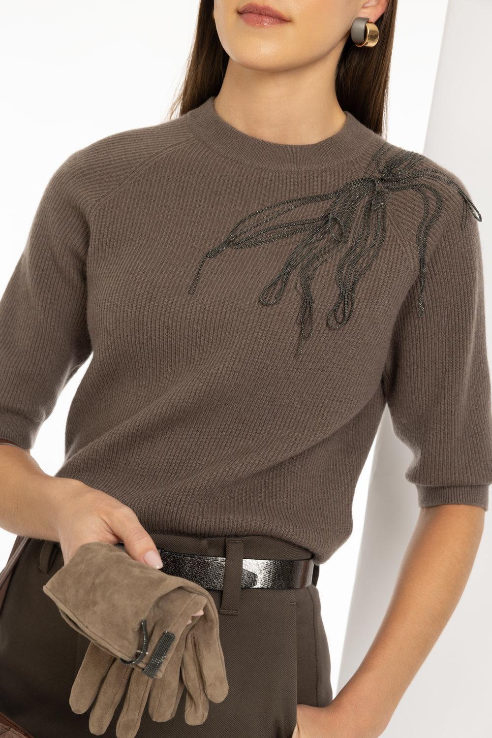 Embroidered Short Sleeve Pullover Sweater - Image 3