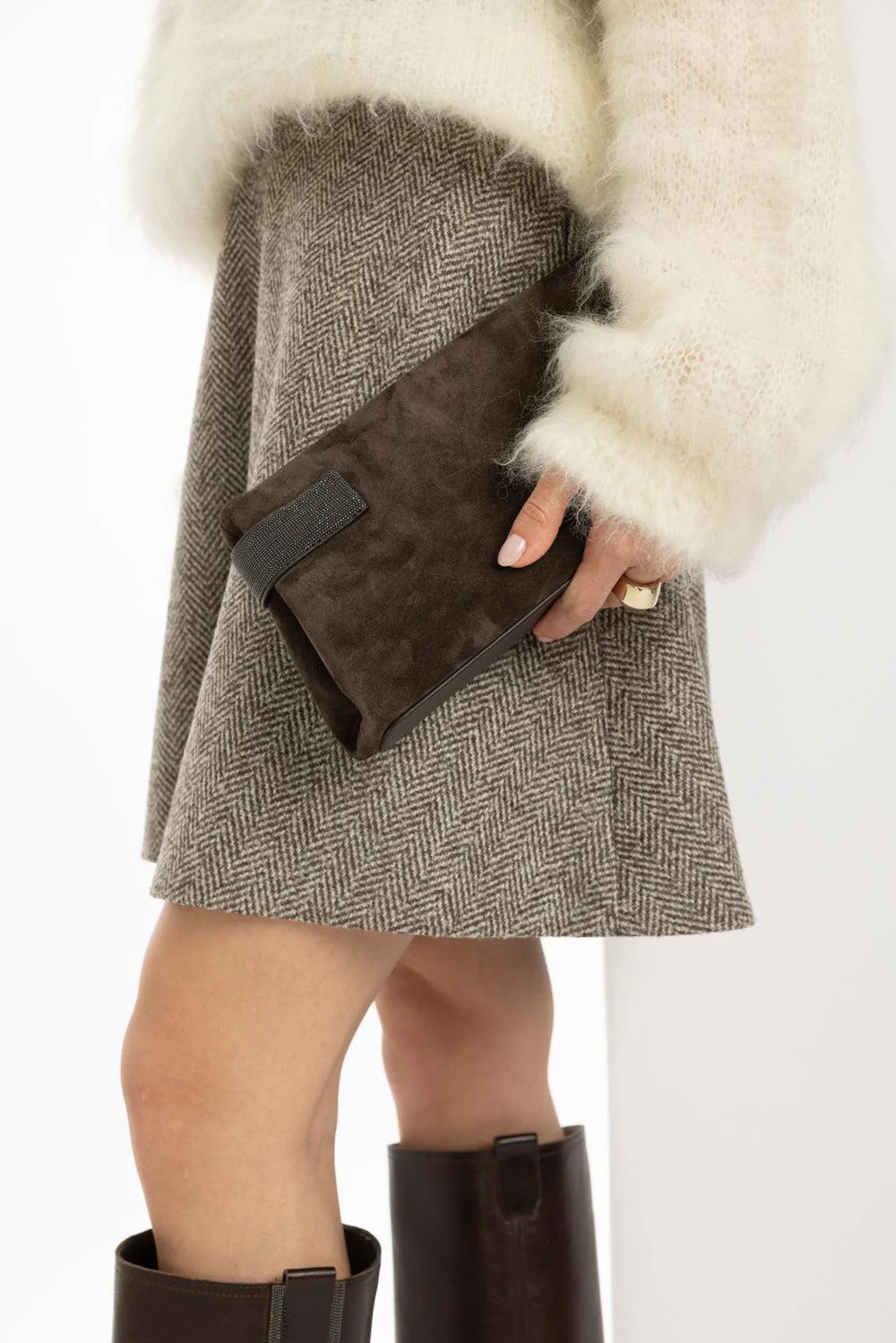 Essence Pouch Bag - Chocolate Suede - Image 3