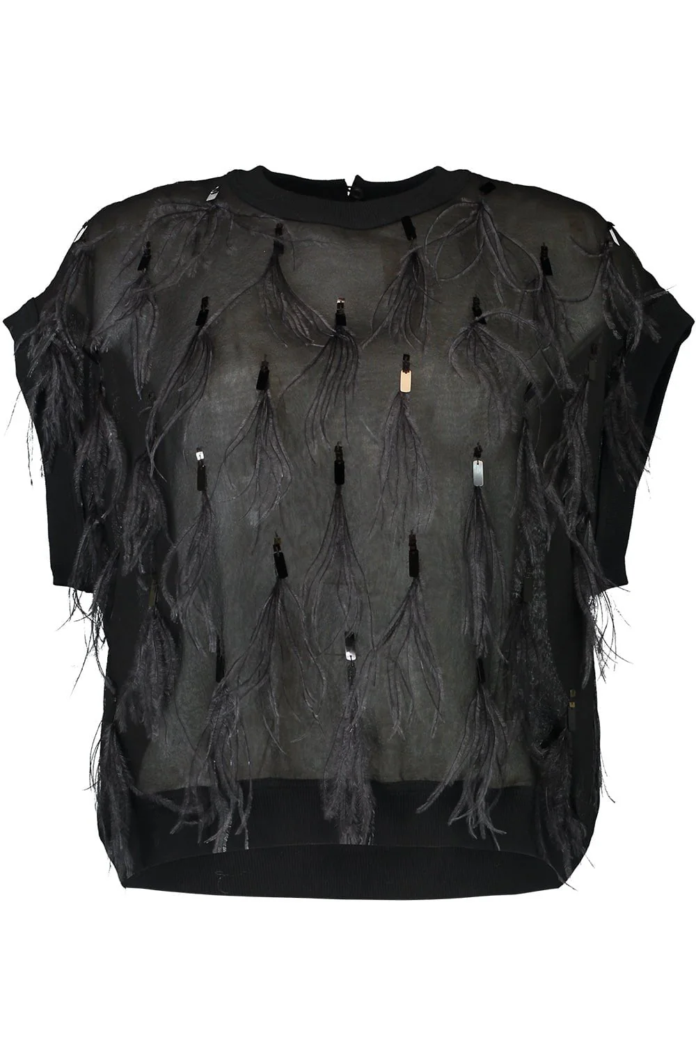 Feather Embellished Blouse - Black