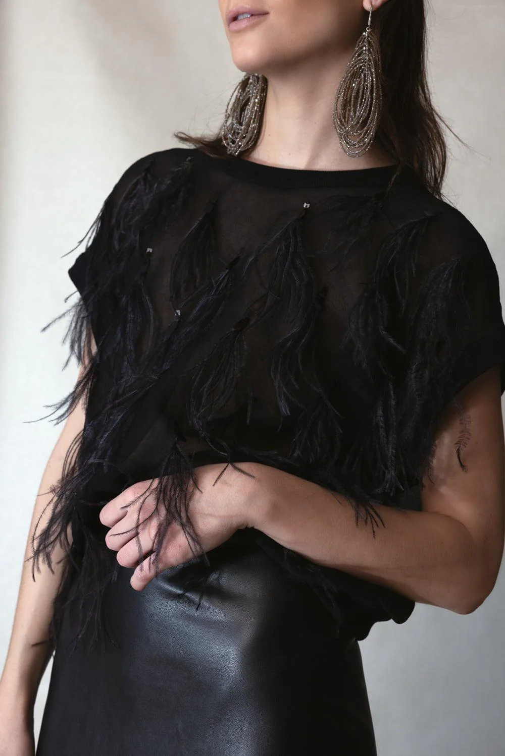 Feather Embellished Blouse - Black - Image 2