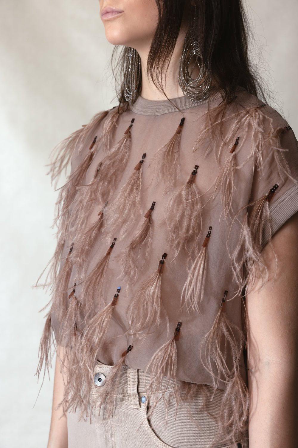 Feather Embellished Blouse - Hazelnut - Image 2