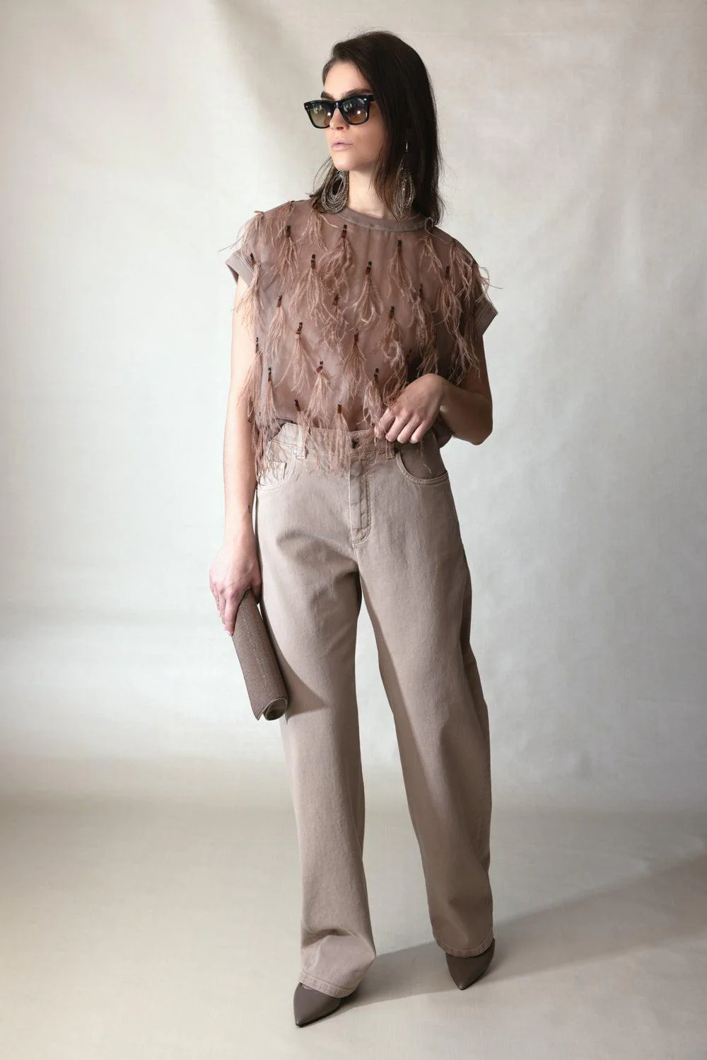 Feather Embellished Blouse - Hazelnut - Image 3