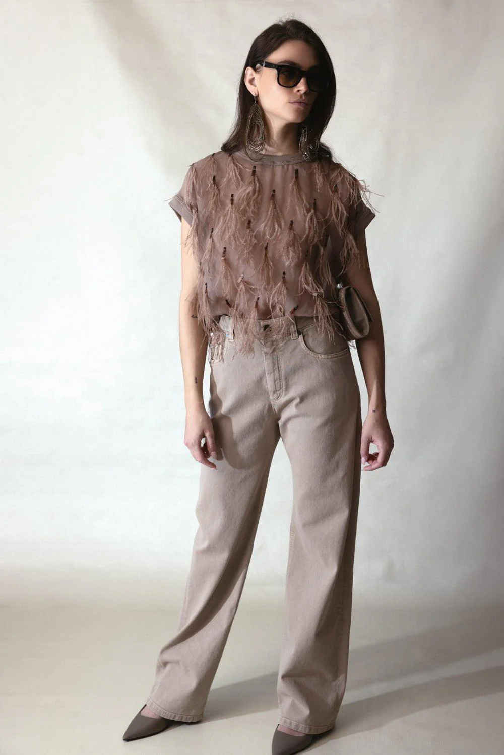 Feather Embellished Blouse - Hazelnut - Image 4