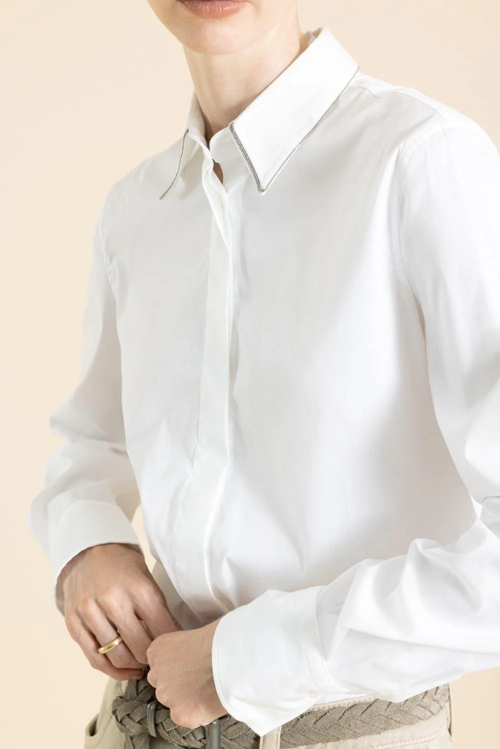 Longsleeve Cotton Poplin Shirt - White - Image 3