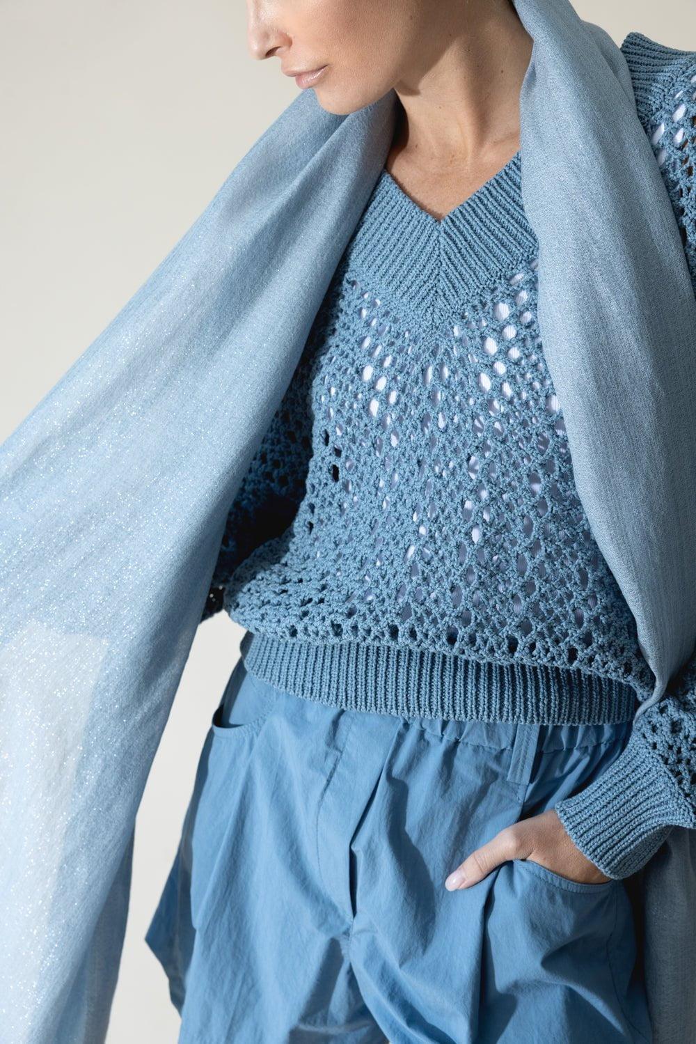 Lurex Scarf - Light Blue - Image 4