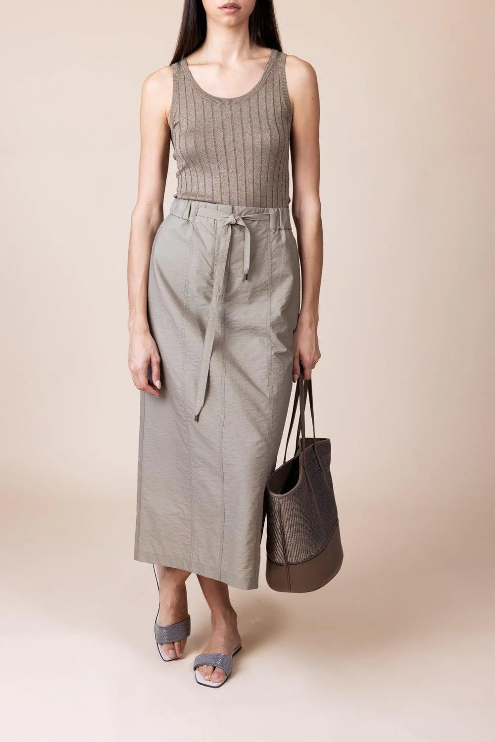 Lurex Wide Rib Tank - Medium Brown - Image 4