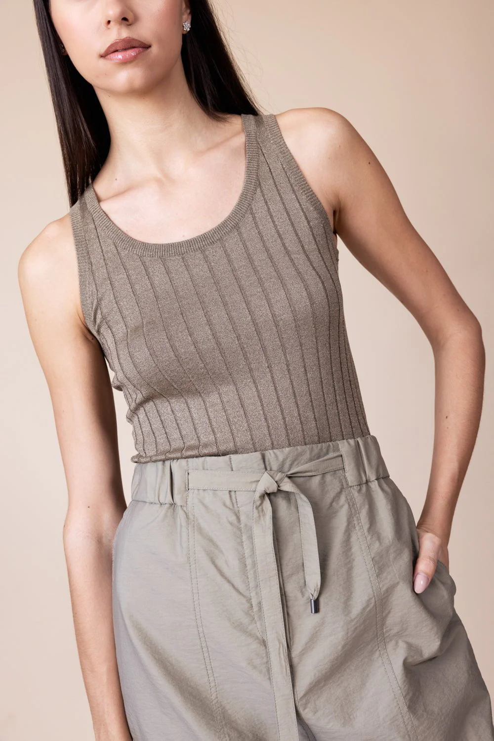 Lurex Wide Rib Tank - Medium Brown - Image 5