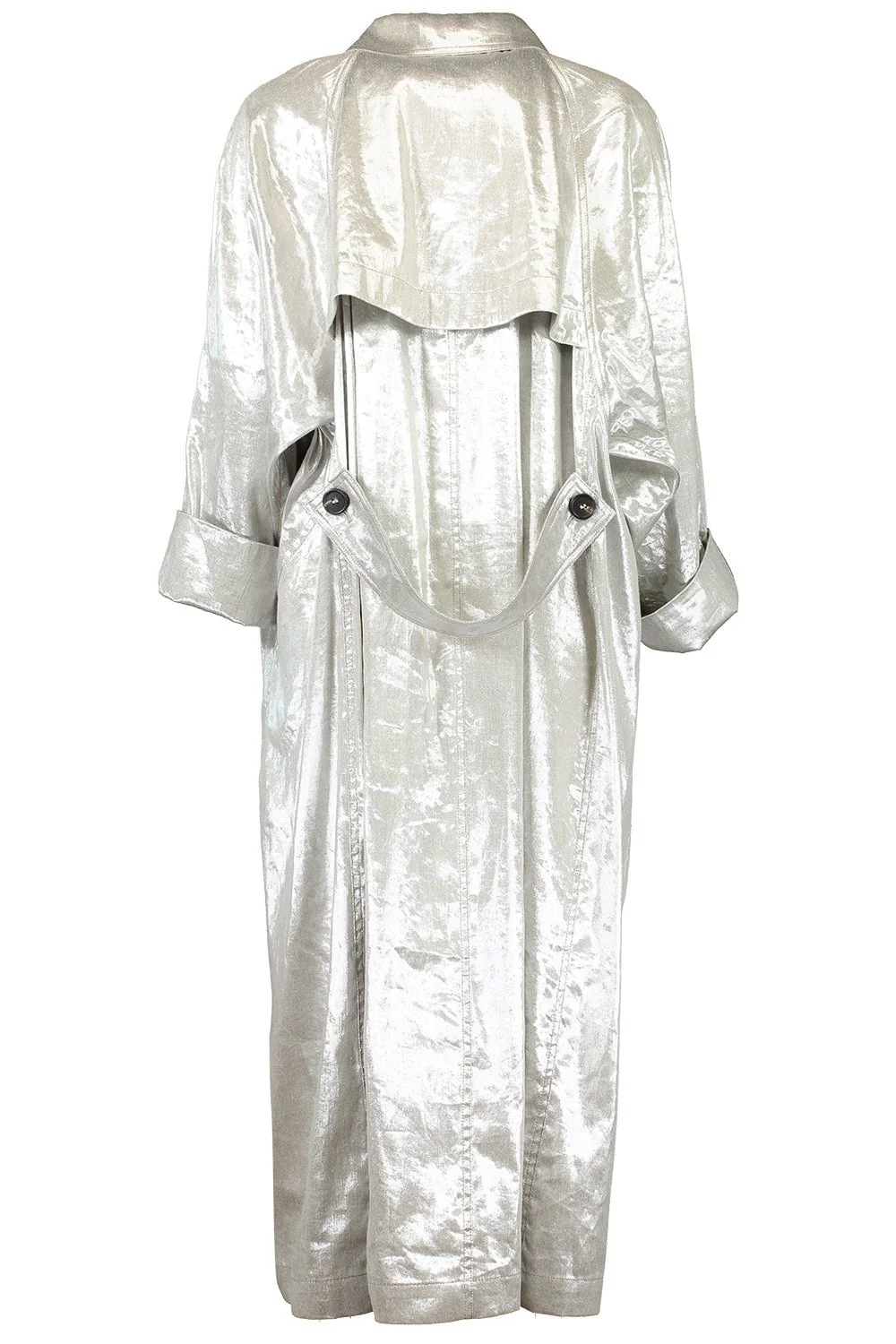 Metallic Double Breasted Long Trench Coat - Image 5