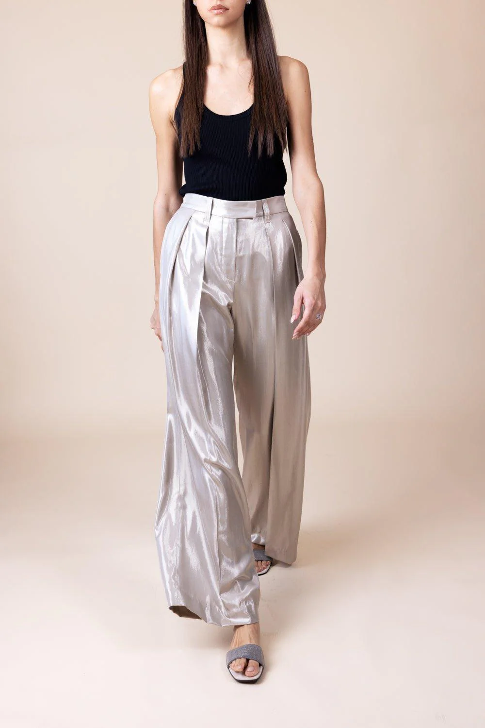 Metallic Wide Leg Pant - Oyster - Image 2