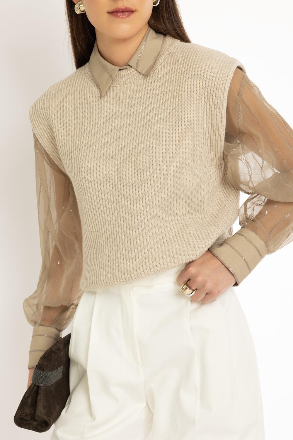 Nautical Sleeveless Knit Top - Image 3