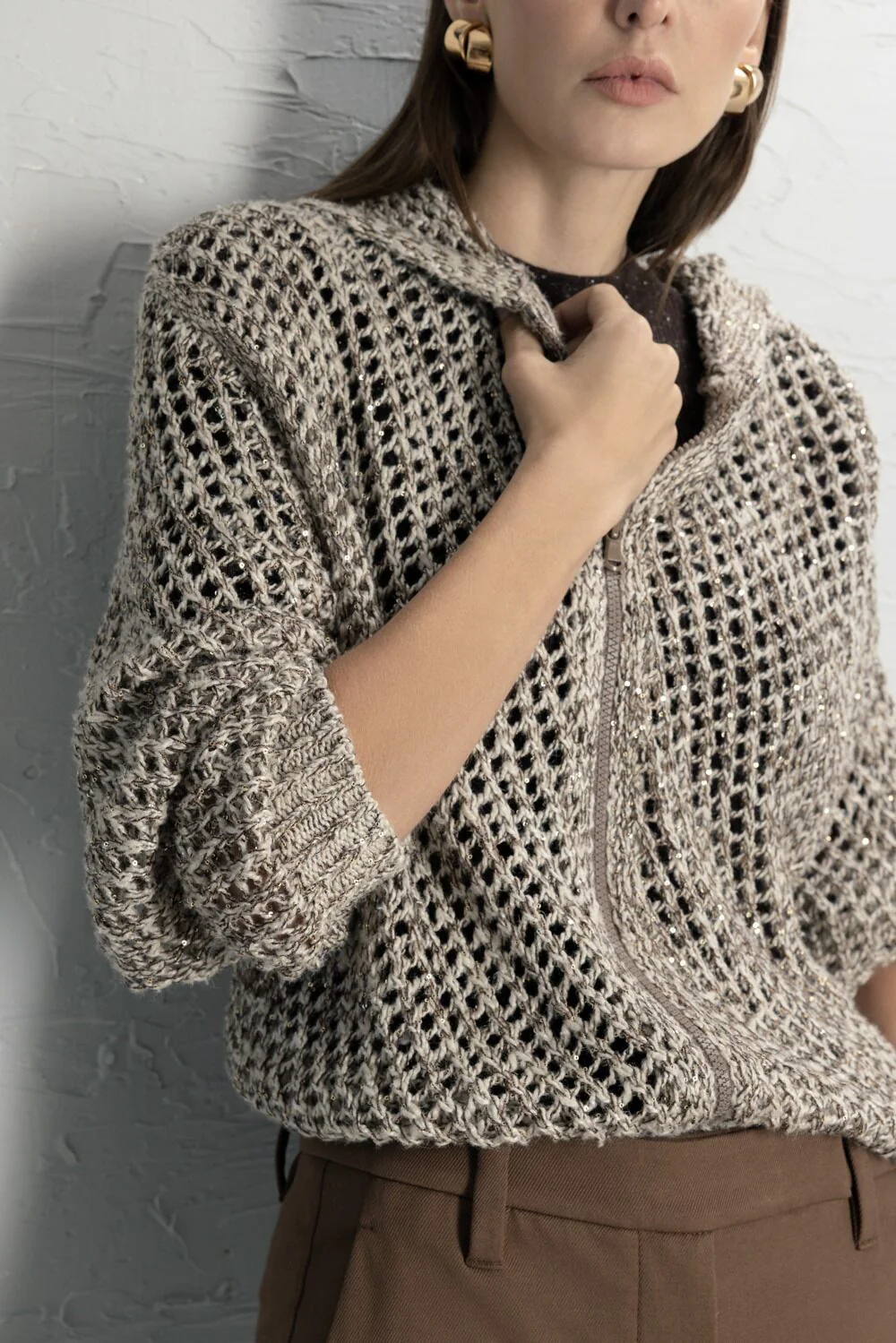 Open Weave Zip Cardigan - Image 3
