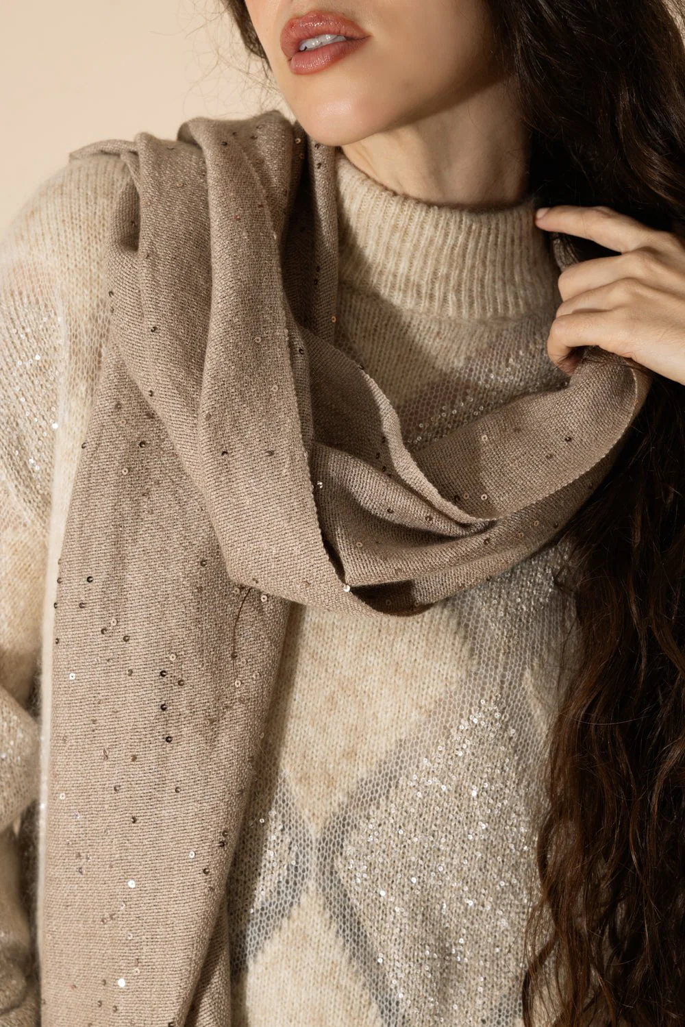 Pailette Scarf - Medium Brown - Image 3