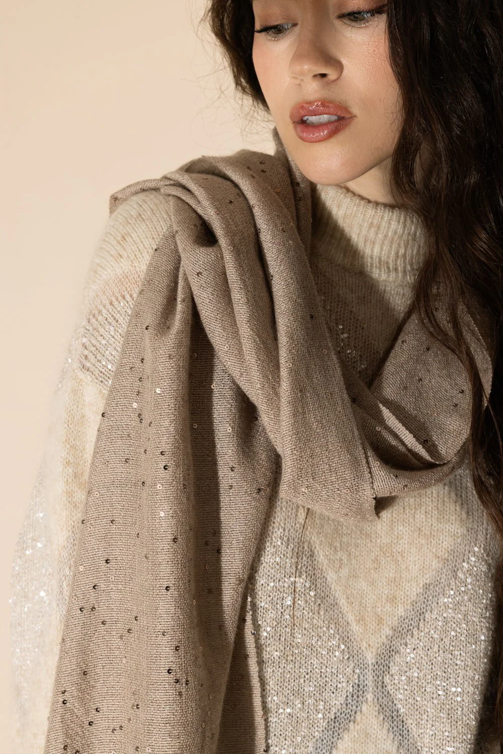 Pailette Scarf - Medium Brown - Image 4