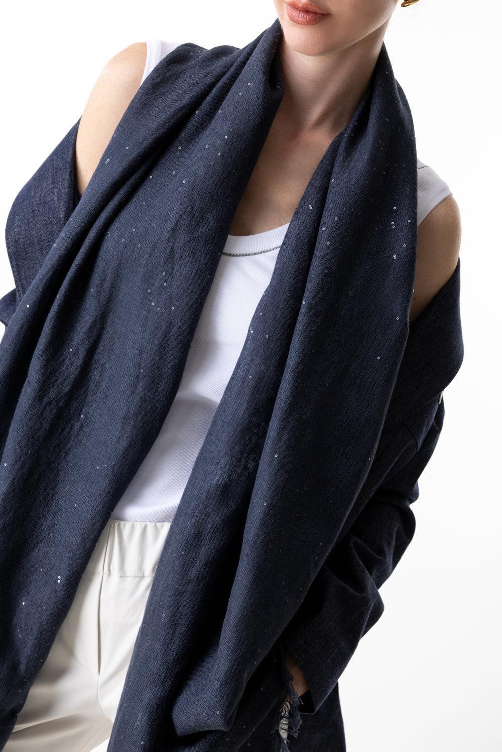 Pailette Scarf - Navy - Image 3