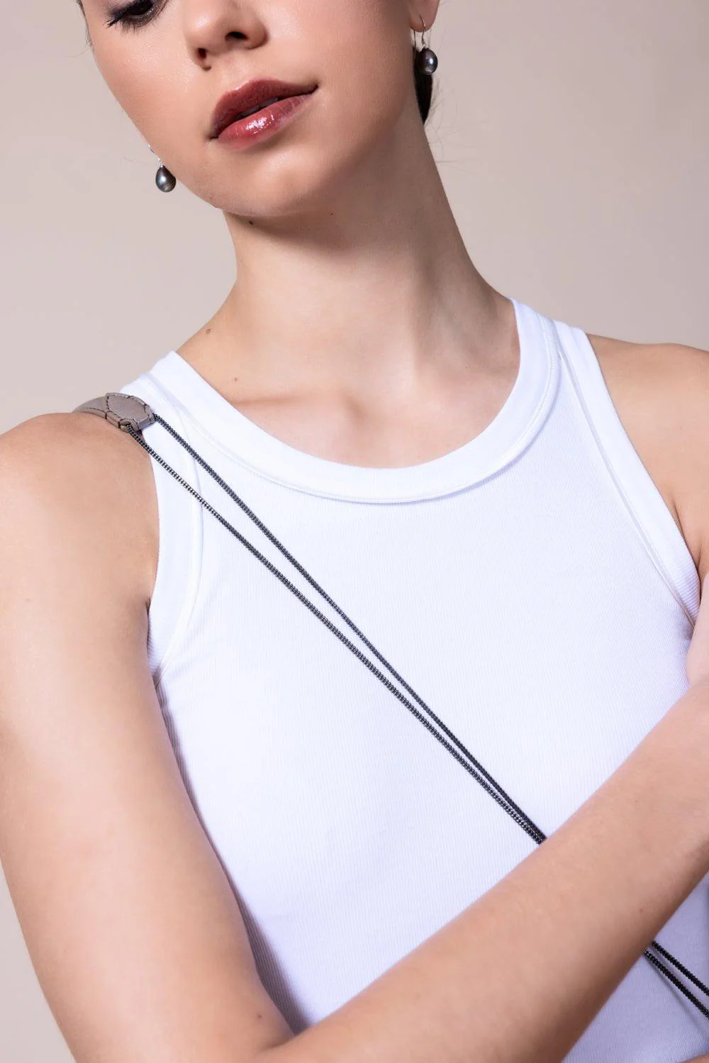 Satin Trim Tank - Bianco - Image 4