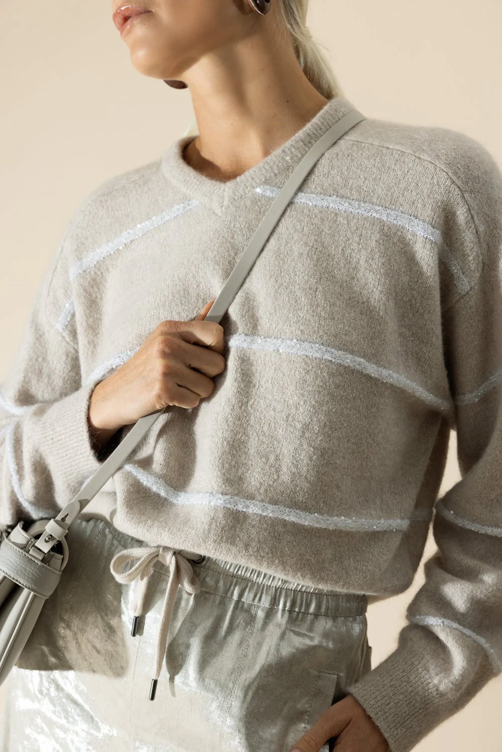 Sequin Stripe Vneck Sweater - Image 3