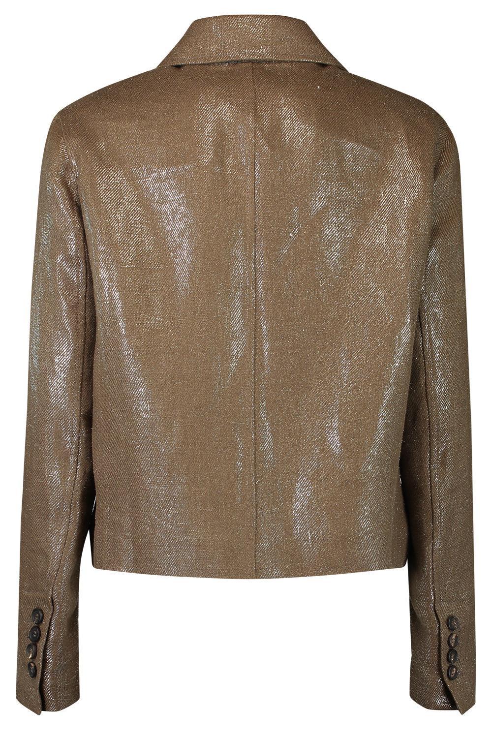 Shiny Button Front Jacket - Brown Silver - Image 5