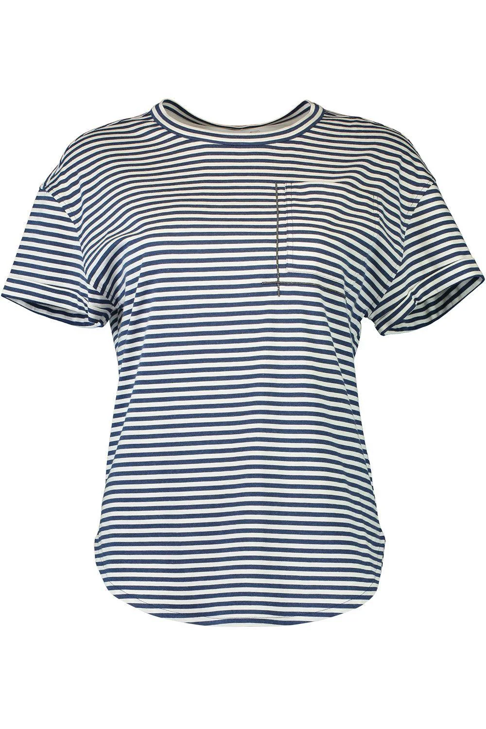 Shiny Pocket Striped T-Shirt