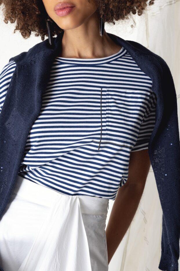 Shiny Pocket Striped T-Shirt - Image 3