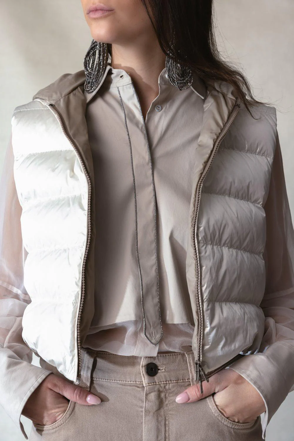 Shiny Trim Crispy Stretch Shirt - Image 4
