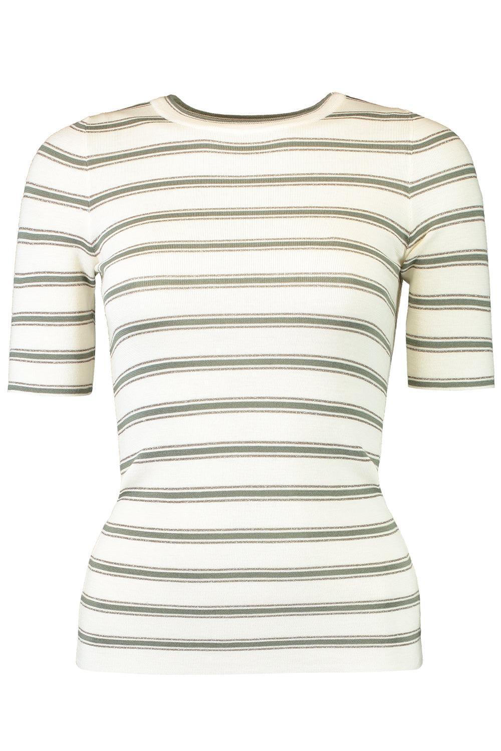 Short Sleeve Rib Stripe Sweater - Panama Eucalipto