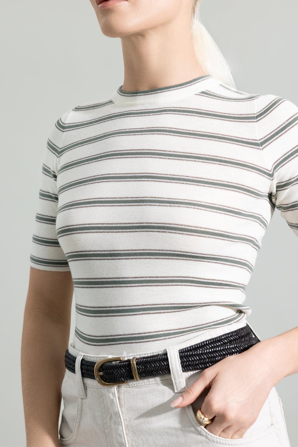 Short Sleeve Rib Stripe Sweater - Panama Eucalipto - Image 3