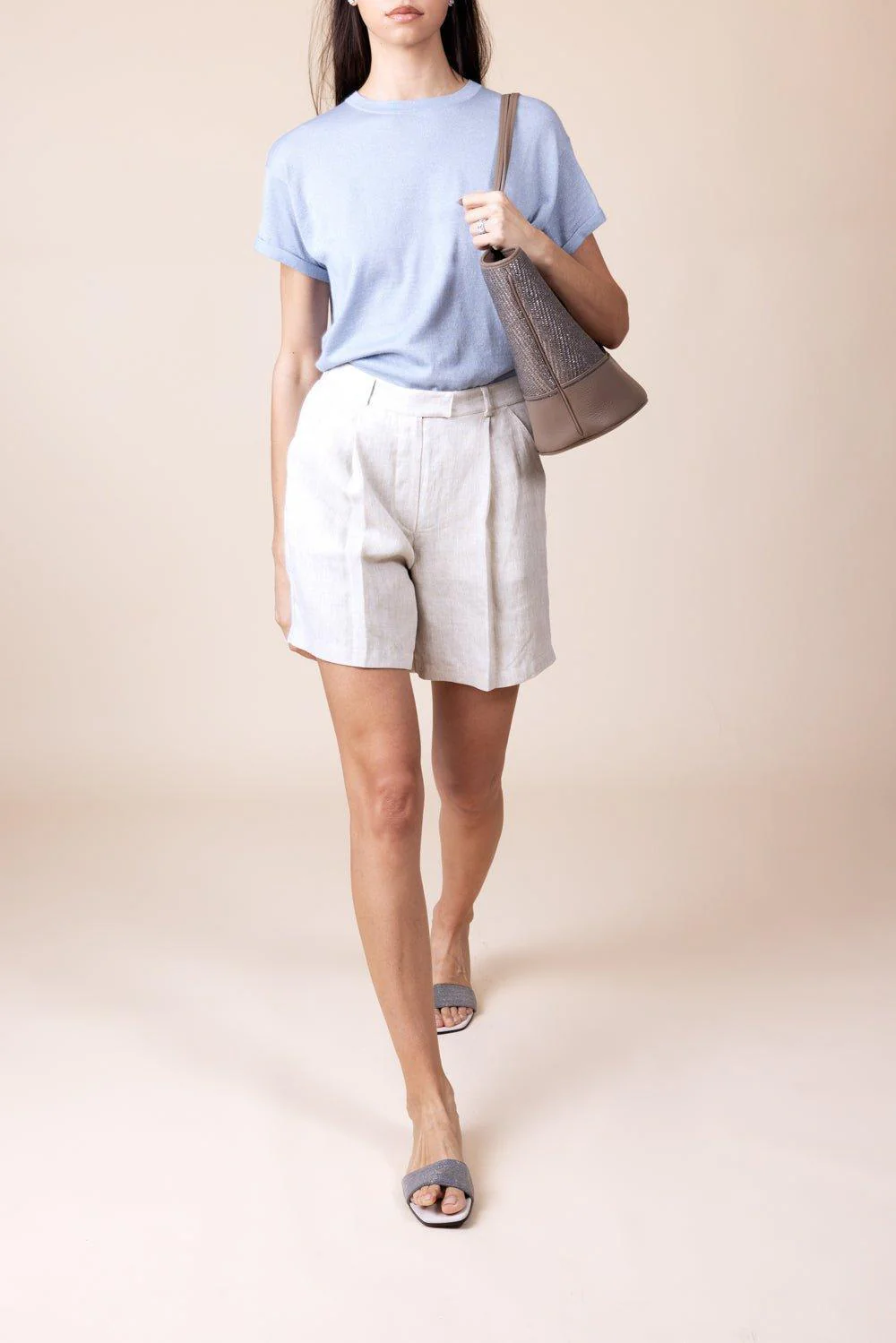 Single Pleated Shorts - Natural - Image 2