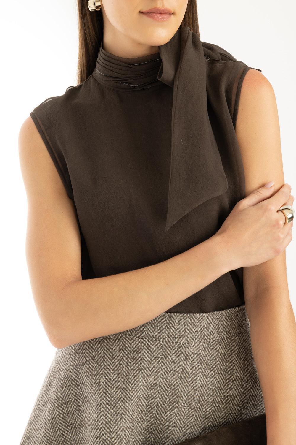 Sleeveless Tie Neck Blouse - Image 3