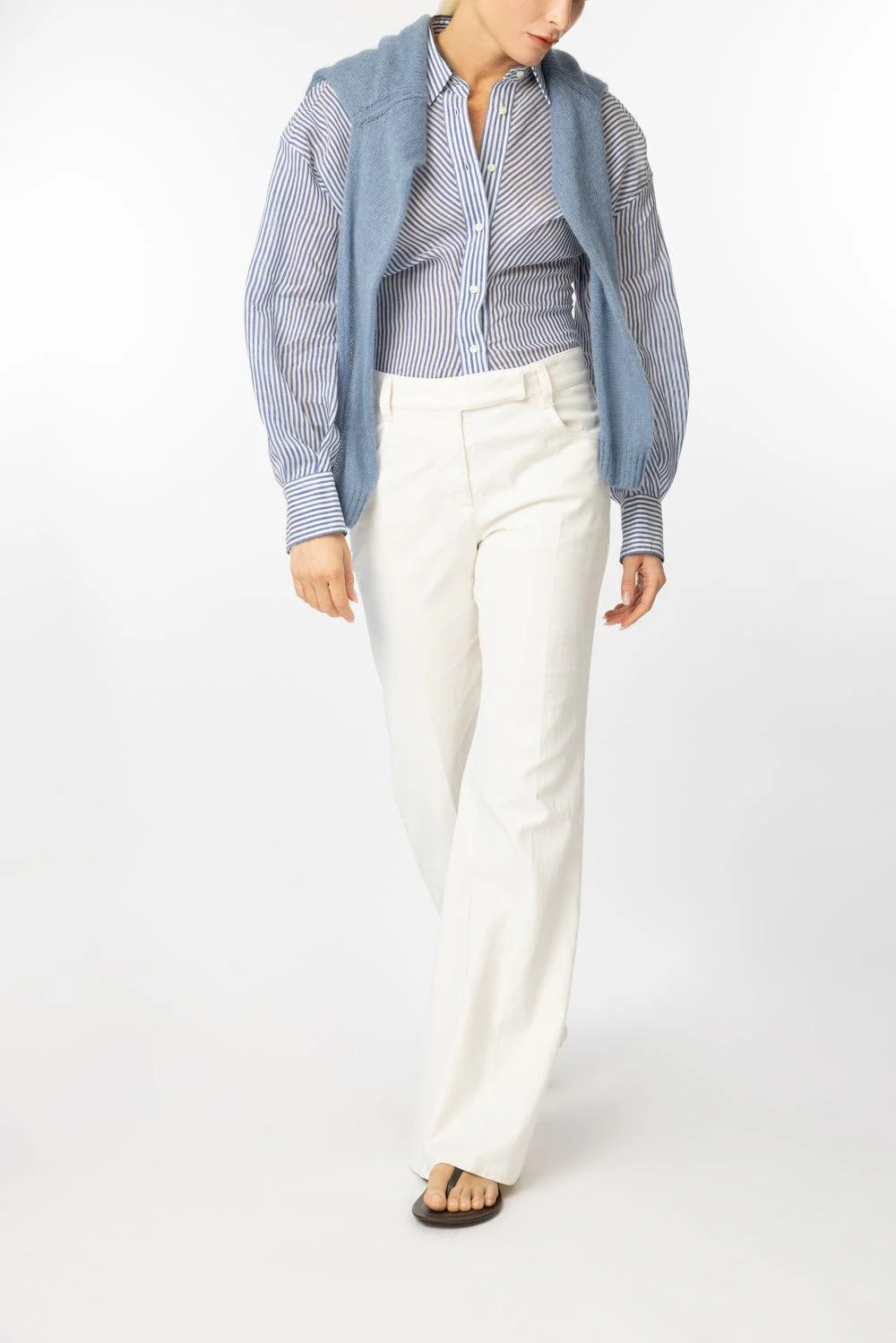 Snipped Waist Pinstripe Blouse - Image 2