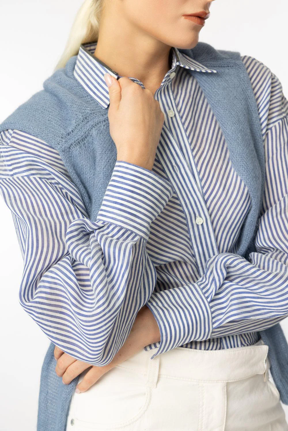 Snipped Waist Pinstripe Blouse - Image 3