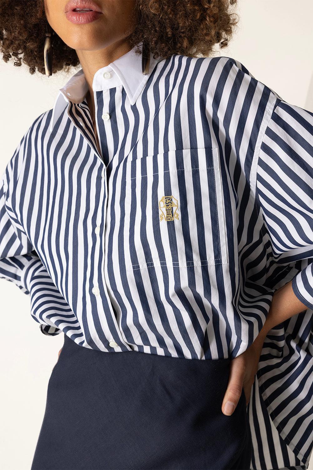 Striped Logo Shirt - White Blue - Image 3