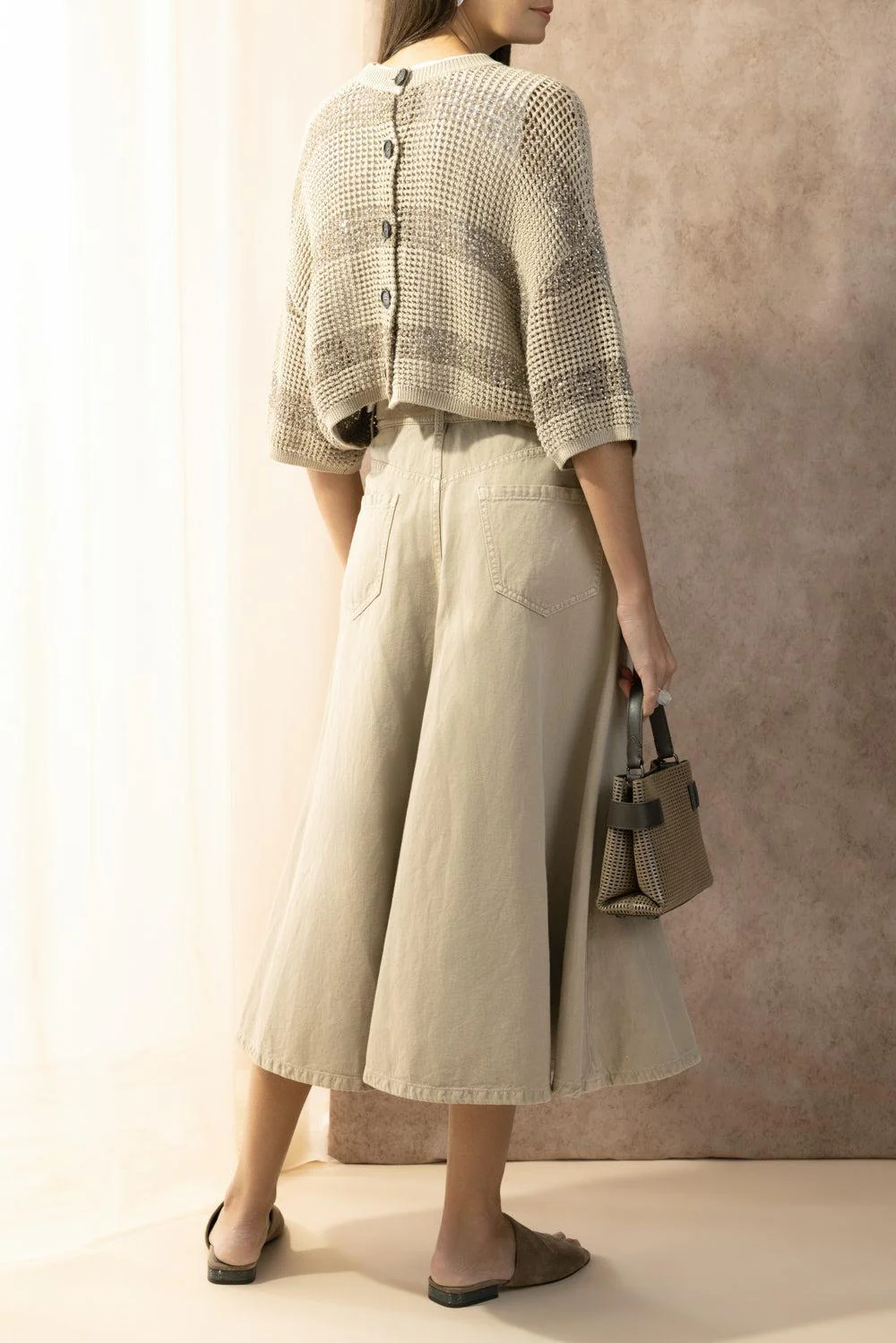 Water Reflection Button Cardigan - Light Beige - Image 4
