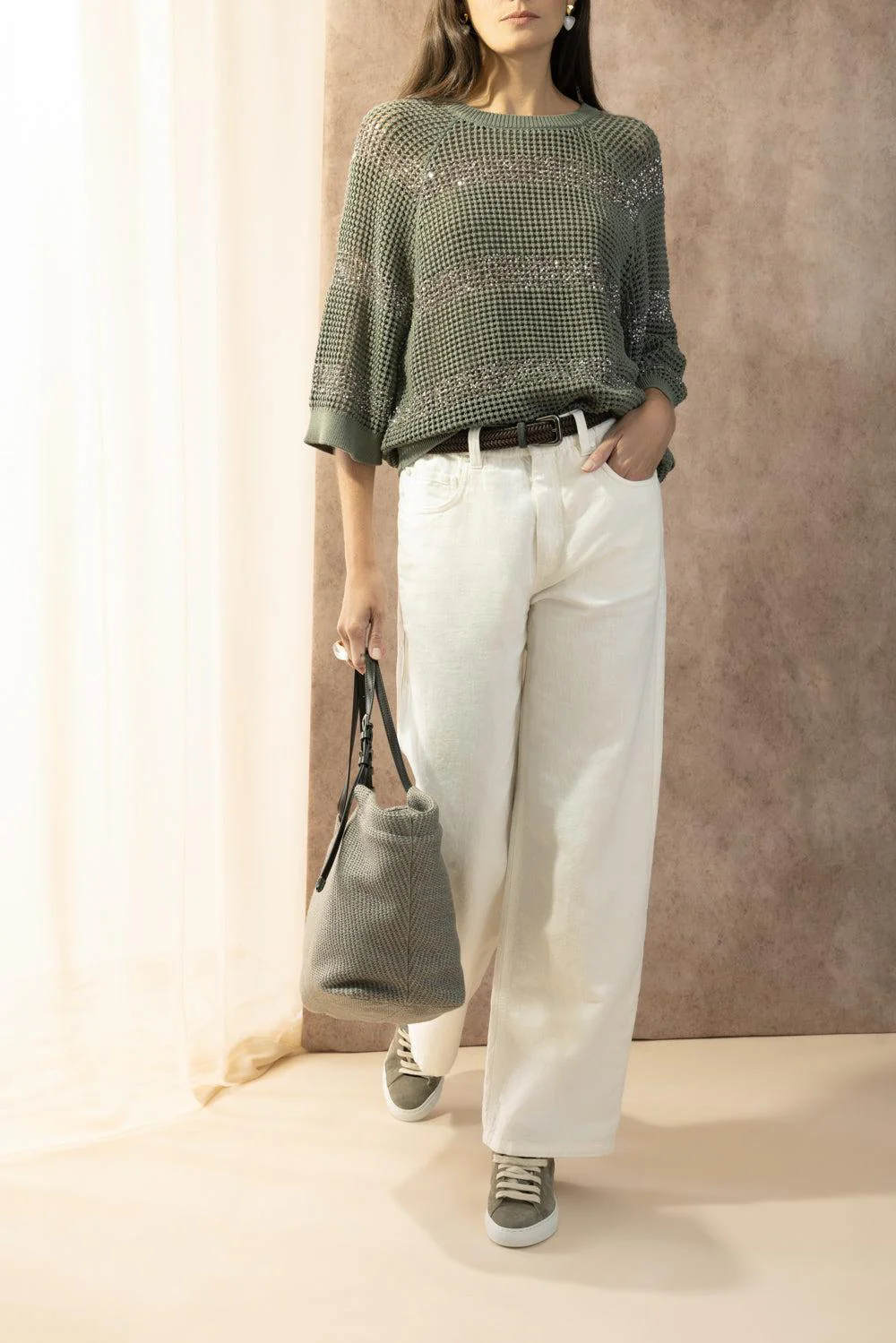 Water Reflection Kimono Crewneck - Khaki Rosemary - Image 2