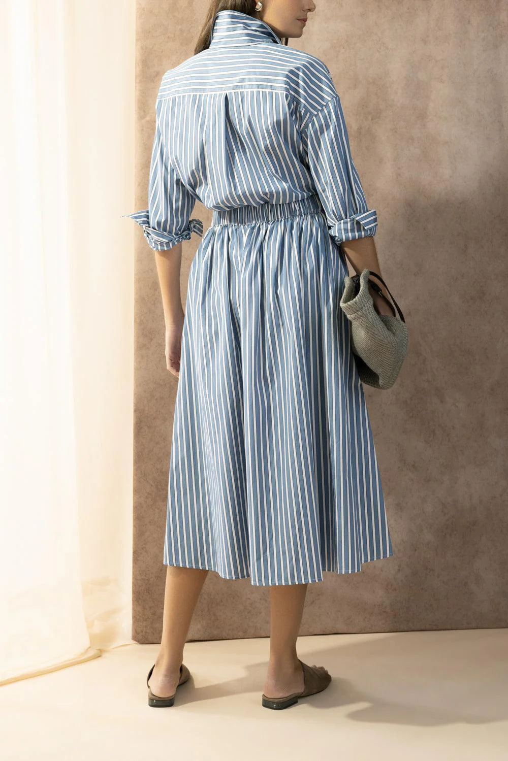 Wide Stripe Skirt Overlay Shirt Dress - Image 4