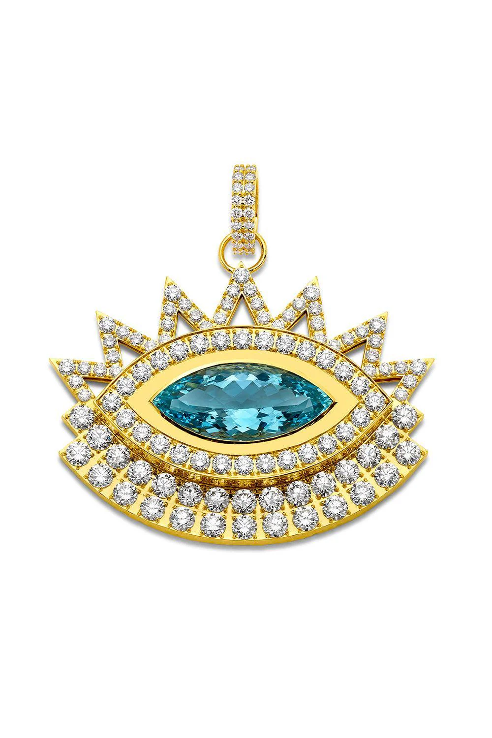 Aquamarine Diamond Large Evil Eye Pendant