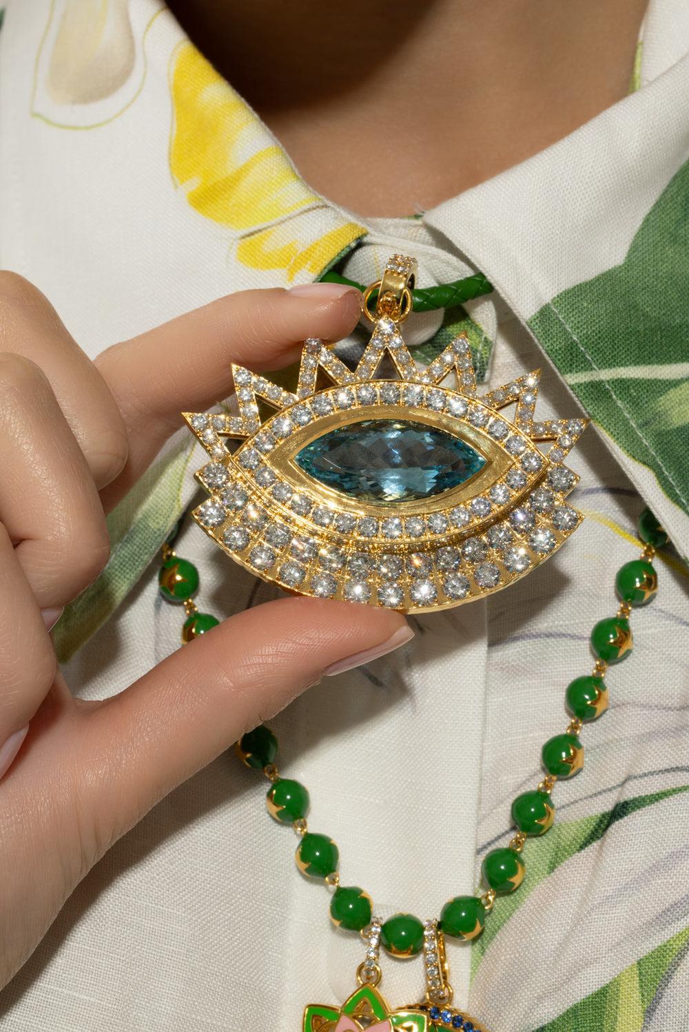 Aquamarine Diamond Large Evil Eye Pendant - Image 2