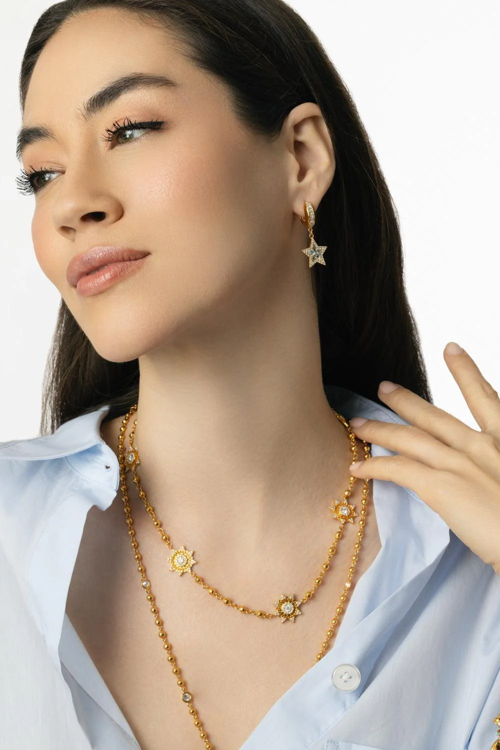 Aquamarine Kite Drop Huggie Earrings - Image 4
