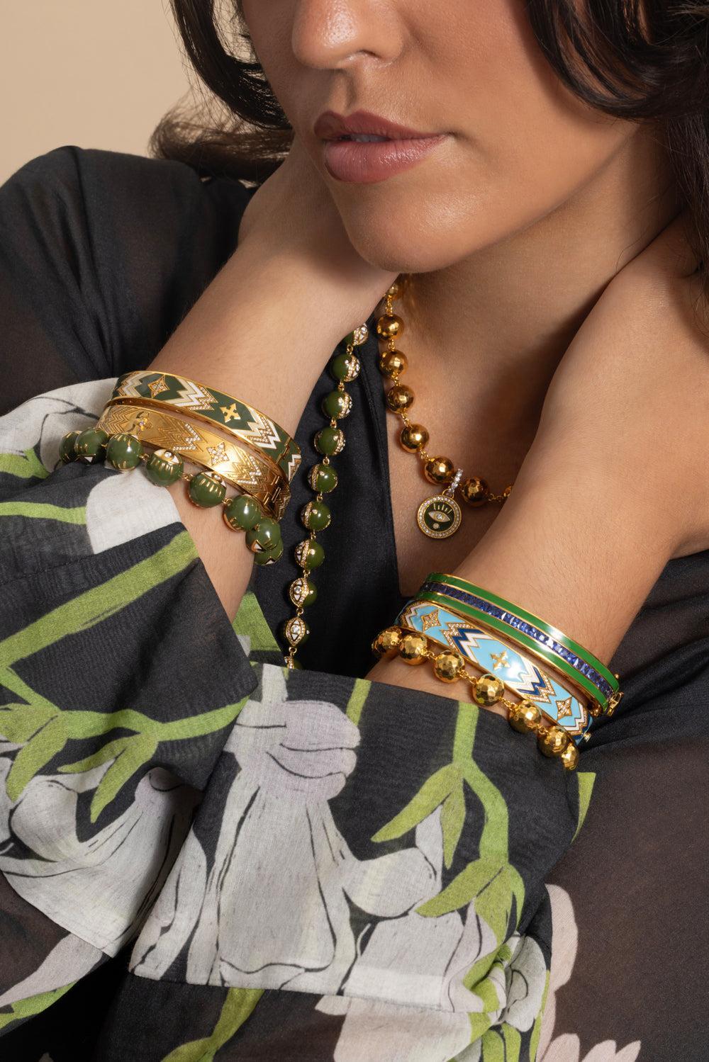 Army Green Evil Eye Bracelet - 12mm - Image 2