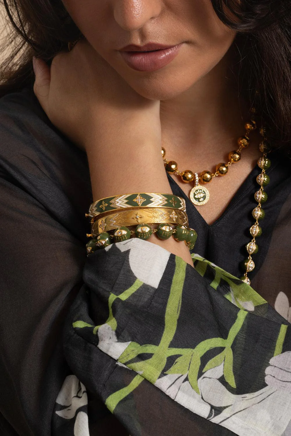 Army Green Evil Eye Bracelet - 12mm - Image 3