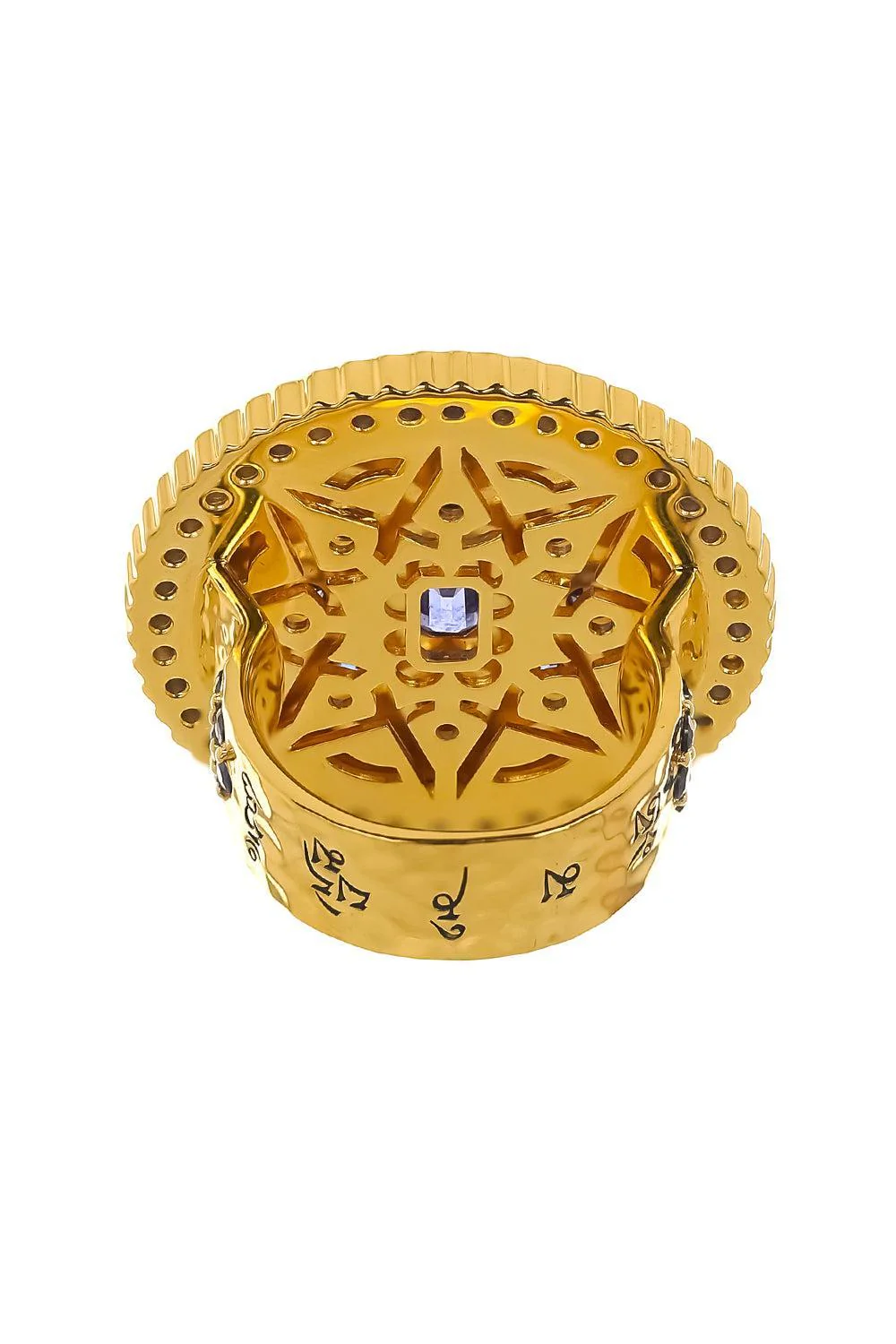 Blue Sapphire Kelly Green Mandala Coin Ring - Image 6