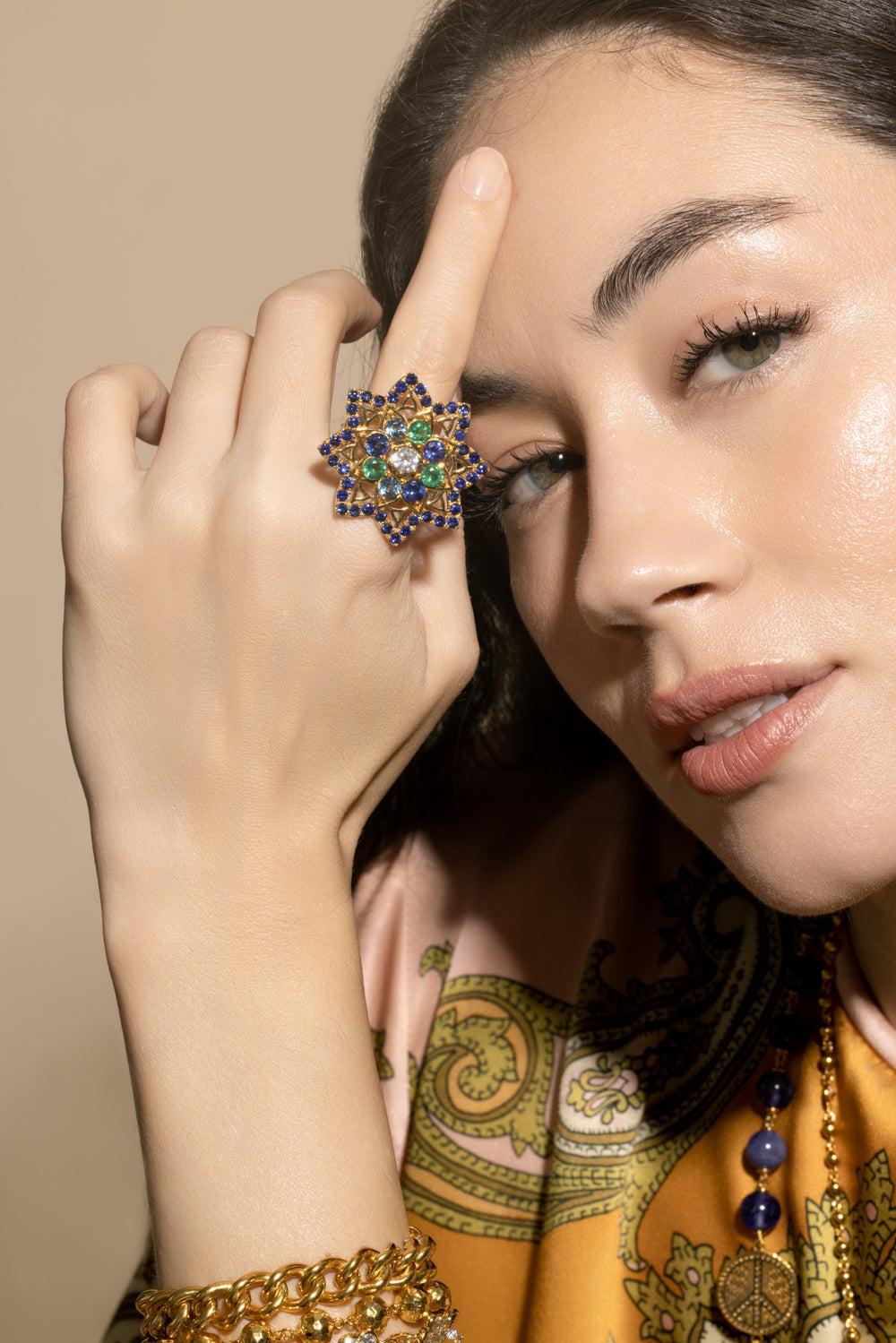 Blue Sapphire Mandala Stare Ring - Image 2