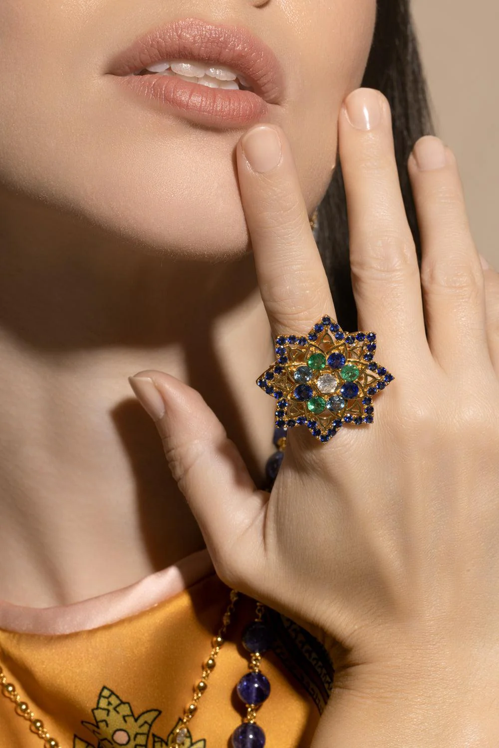 Blue Sapphire Mandala Stare Ring - Image 3