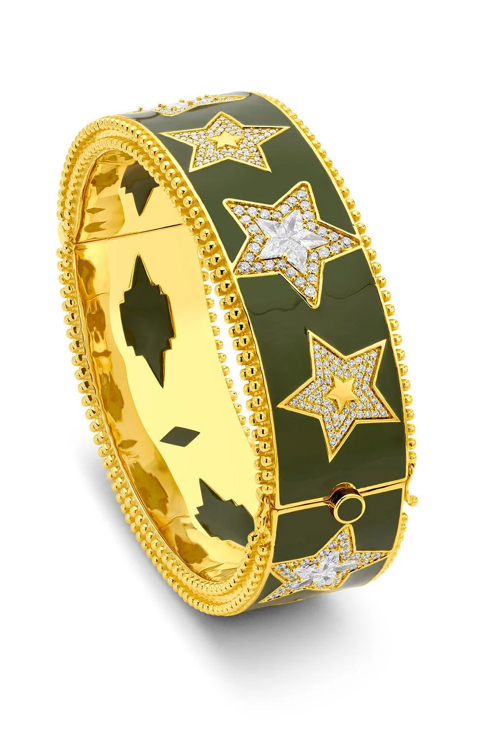 Diamond Army Green Star Bangle Bracelet - Image 4