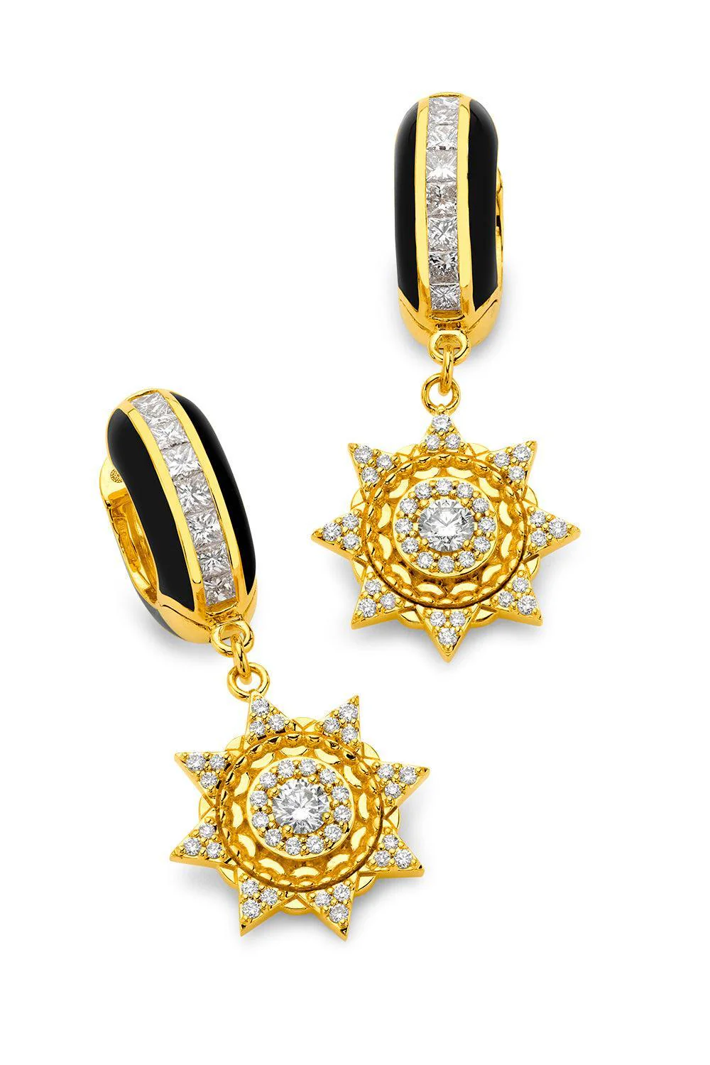 Diamond Army Green Sun Huggie Earrings