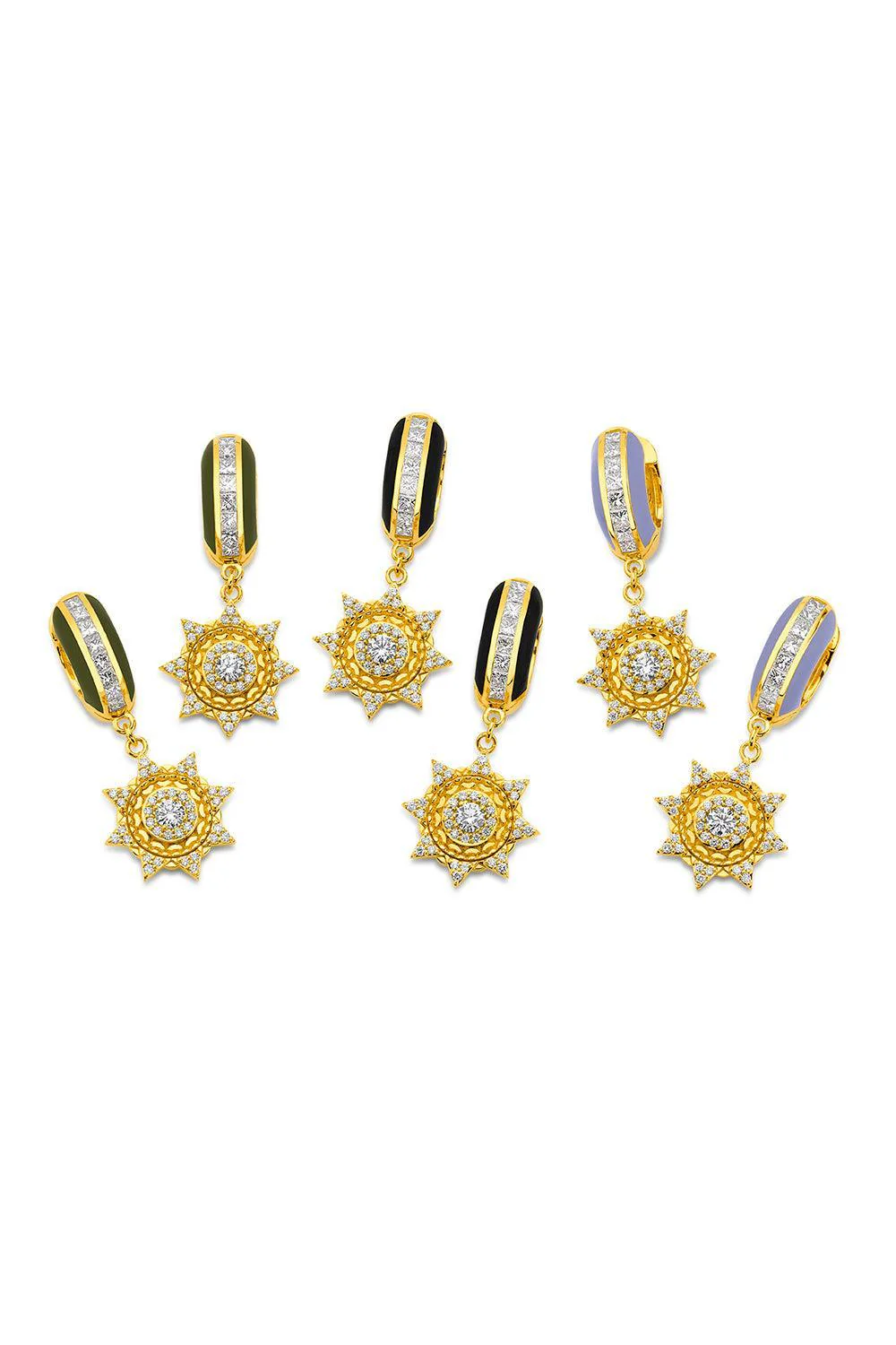 Diamond Army Green Sun Huggie Earrings - Image 5