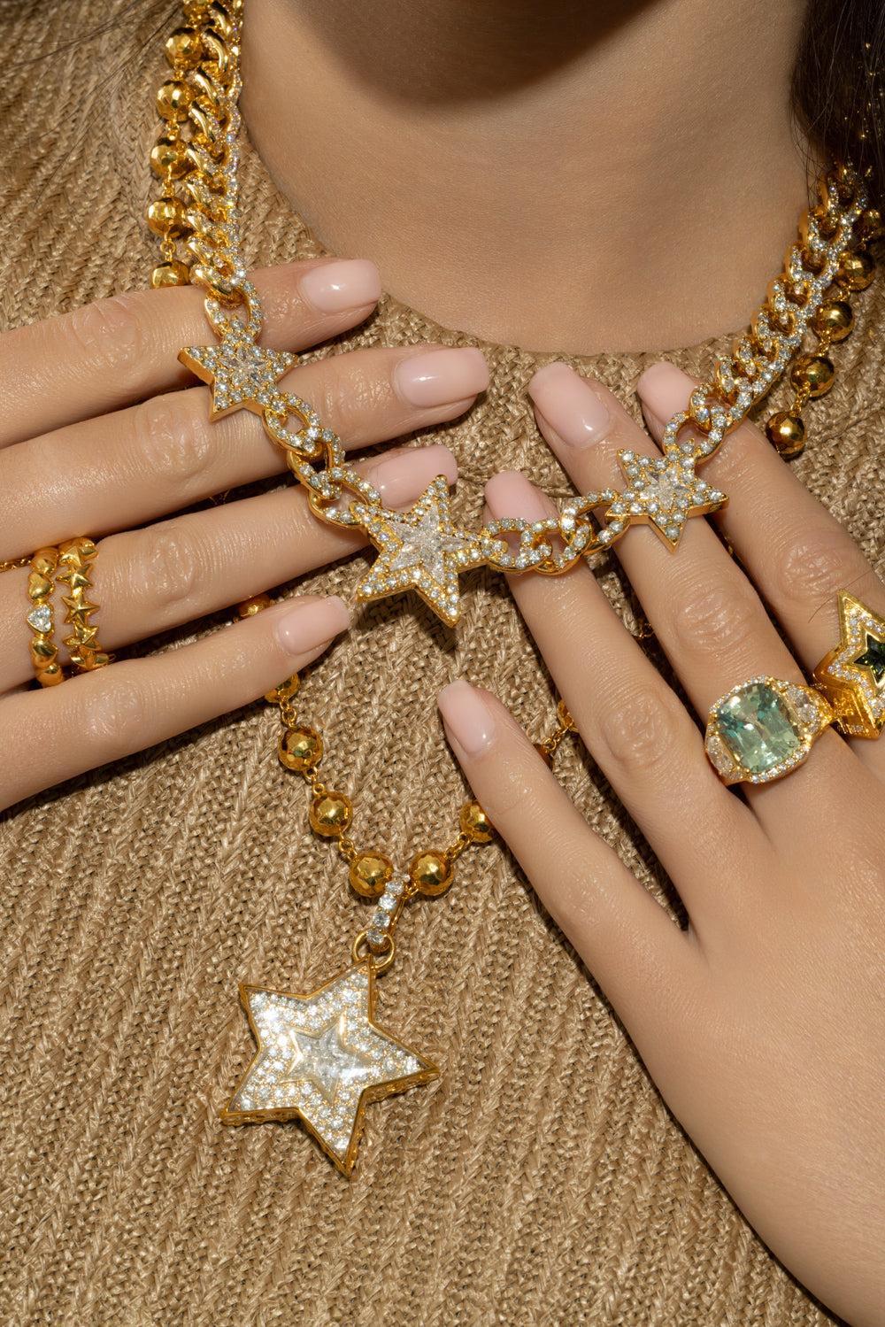 Diamond Double Side Star Link Necklace - Image 2