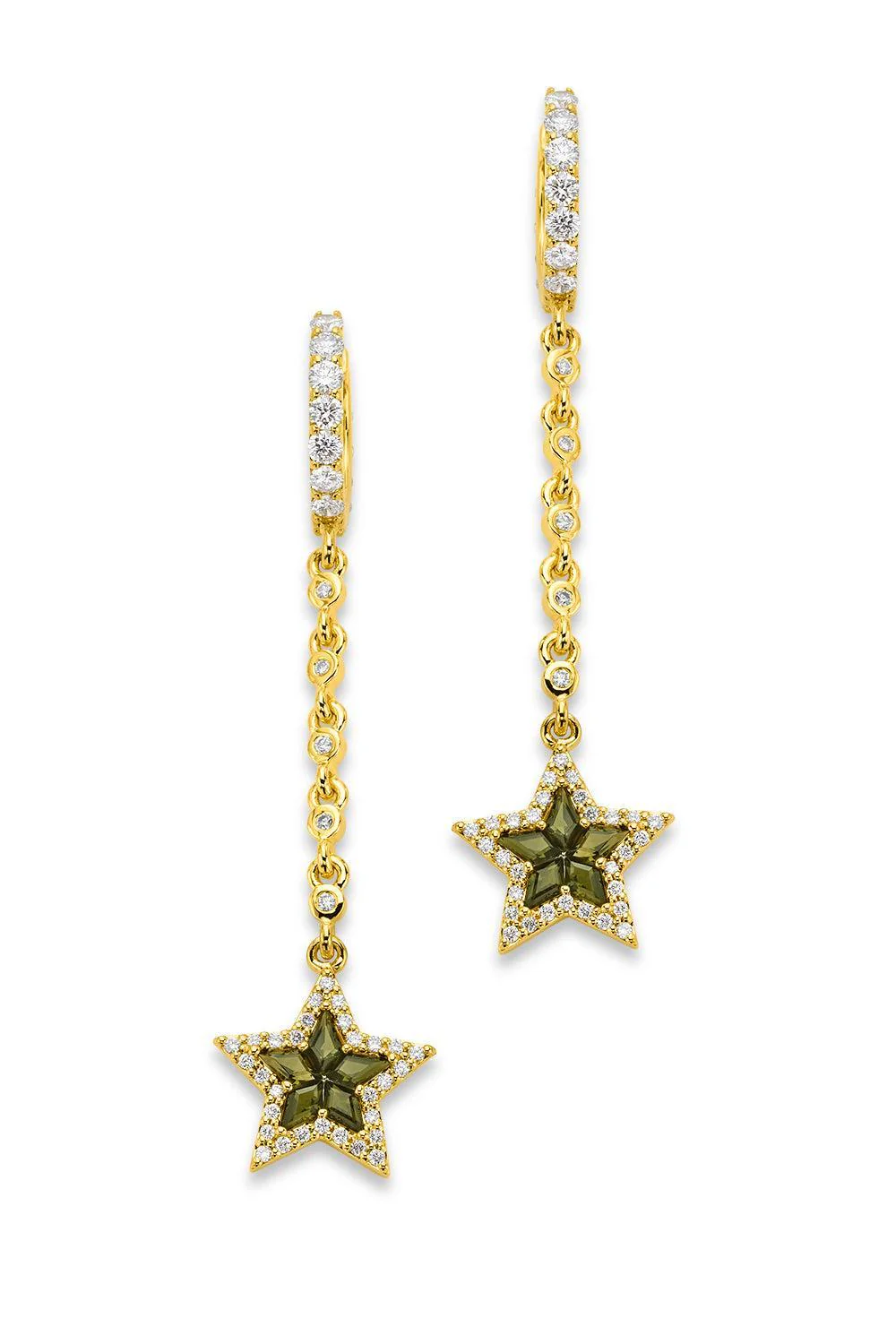 Diamond Green Tourmaline Star Drop Earrings