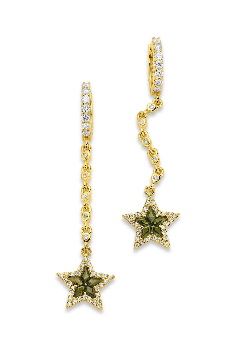 Diamond Green Tourmaline Star Drop Earrings - Image 5