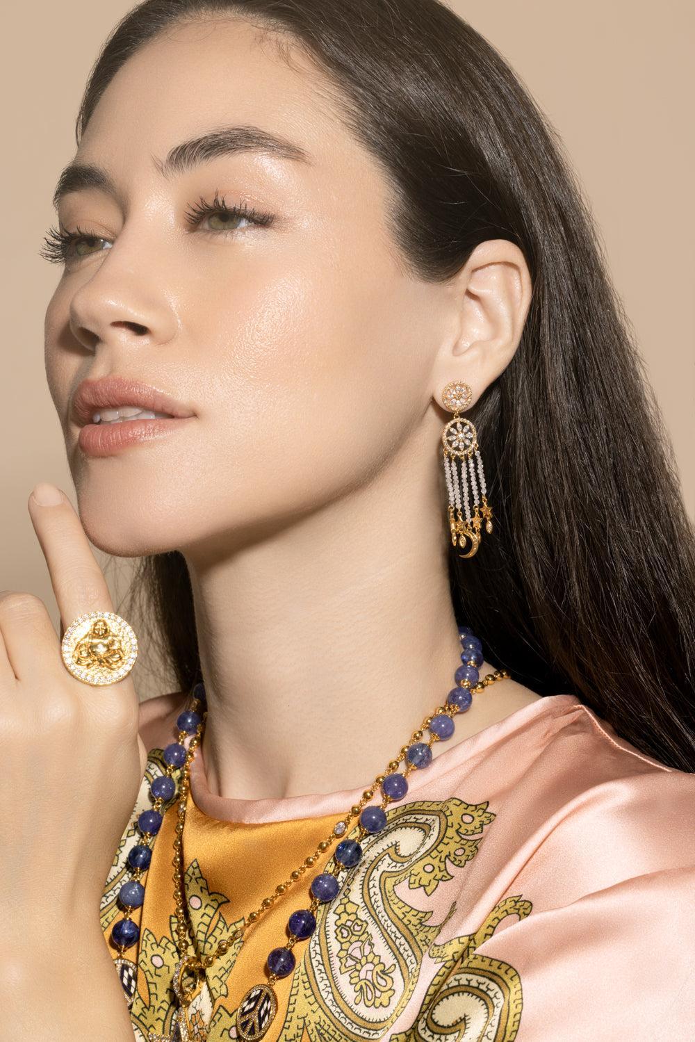 Diamond Mandala Drop Earrings - Image 3
